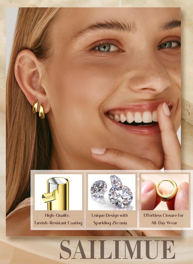 SAILIMUE 5 Pairs Small Hoop Earrings for Women Trendy 14K Gold Plated Earrings Cubic Zirconia Earring Set Hypoallergenic Huggie Hoops Chunky Earring Sets for Multiple Piercing - Image 3